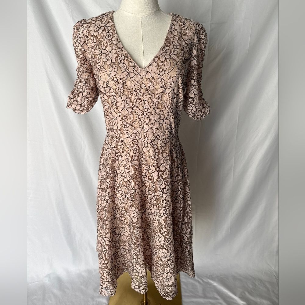 Eliza J Lace Fit & Flare Cocktail Dress Blush Pink/Black Size 8